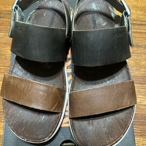 Merrell Brown and Black Sandals with Two-Strap Design